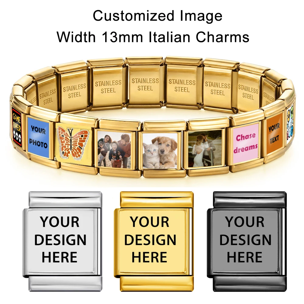 Personalization Customized Memory Image Italian Charms Link Fit 13mm Stainless Steel Bracelet DIY Making Fashion Jewelry Gifts