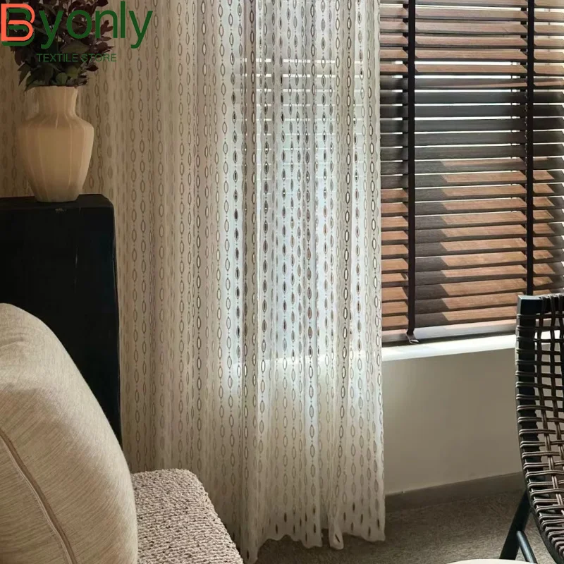 Hollowed-out Handmade Embroidered White Gauze Curtain for Living Room Bedroom French Window Balcony Bay Window Customized