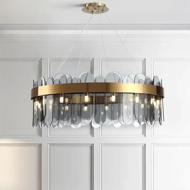 

Nordic Postmodern LED Glass Chandelier Living Atmospheric Pendan Light Luxury Lamps Bedroom Hotel Shop Restaurant Bar Chandelier