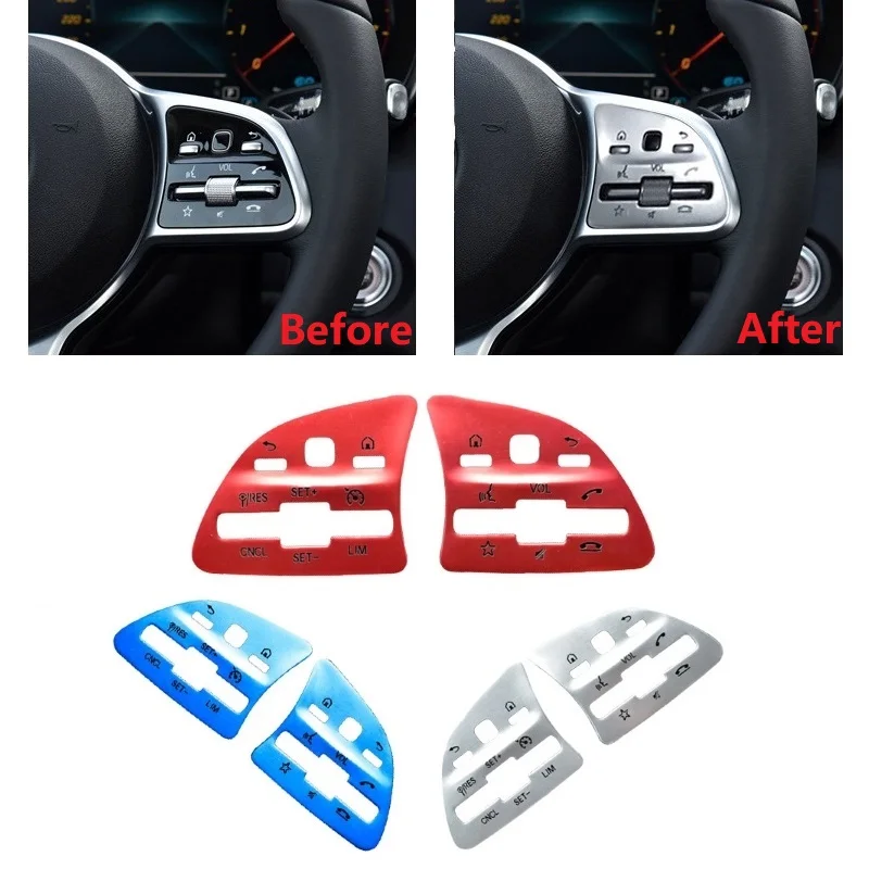 2PCS Aluminum Alloy Car Steering Wheel Button Cover Trim For Mercedes Benz A C E Class W177 W247 W205 W213 W167 X253 X167 X247