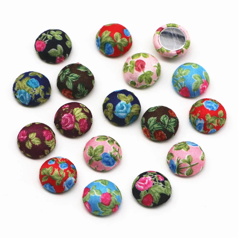 50pcs 15mm Mix colors Flower Fabric Covered Round Chunky Button Flatback DIY Decoration Buttons Handmade Scrapbooking,BK1021