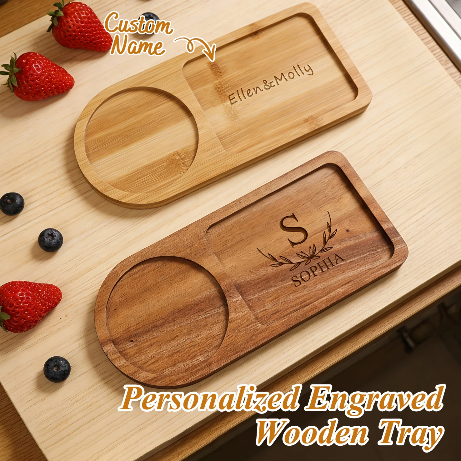 1pc Personalized Mum Tea & Biscuit Tray, Wooden Tea and Biscuit Tray for Mum, Mothers Day Gift