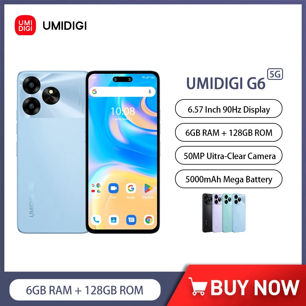 

UMIDIGI G6 5G Ultra-Thin Smartphone Android 13 6.57" 6GB 128GB Mobile Phone 5000mAh 50MP Ultra-Clear Double Camera Cellphone NFC