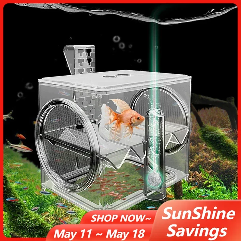 

Acrylic Fish Tank Isolation Incubator Box Fishbowl Ornamental Incubation Spawning Room Hatch Breeding Isolation Box 2M Air Tube