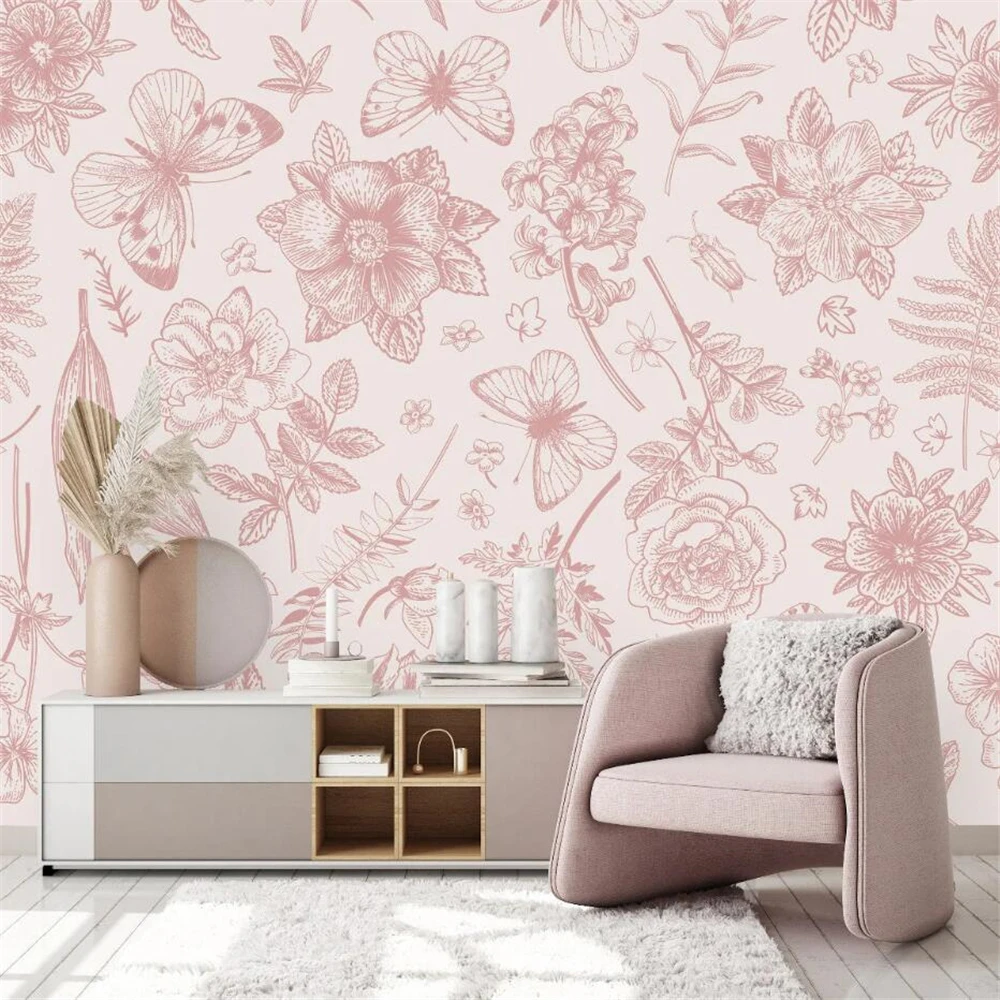 custom Vintage homestay hotel pink flower wallpaper American sofa TV background rose mural wall paper home decoration stickers