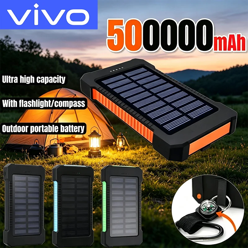 VIVO 500000mAh Solar Power Bank PD22.5W Super Fast Charging Outdoor Portable External Battery for iPhone Huawei Samsung 2026New