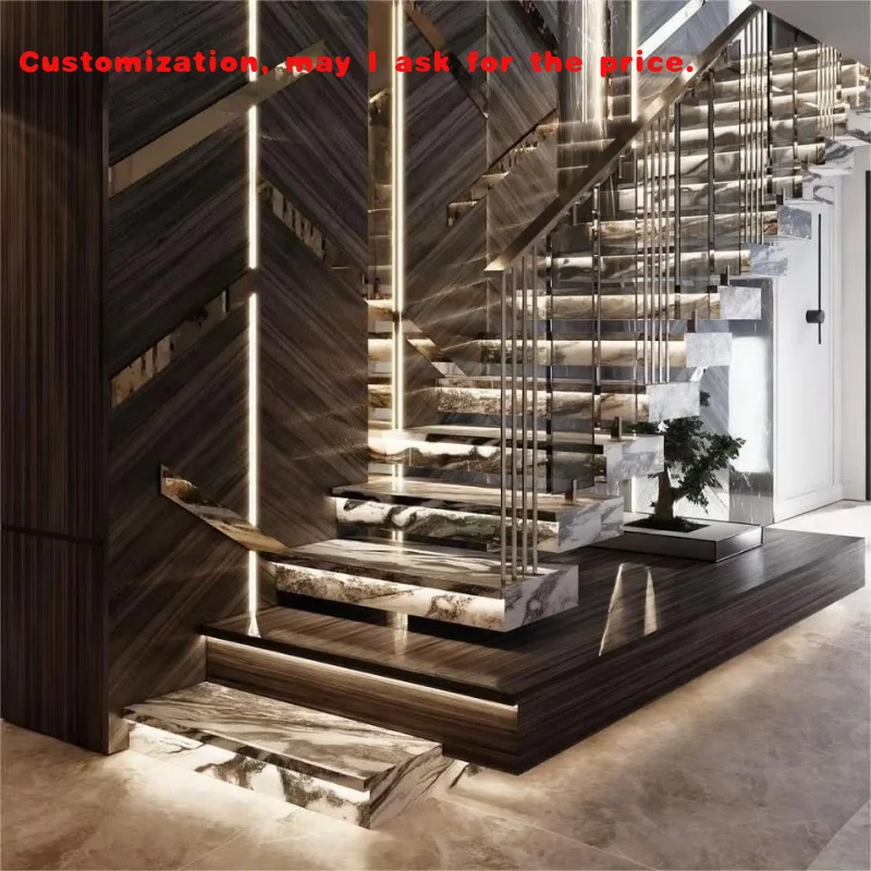 custom.US-Australia Standard Custom Granite Marble Staircase Glass Railing Stainless Steel Handrail Indoor Straight Stairs with
