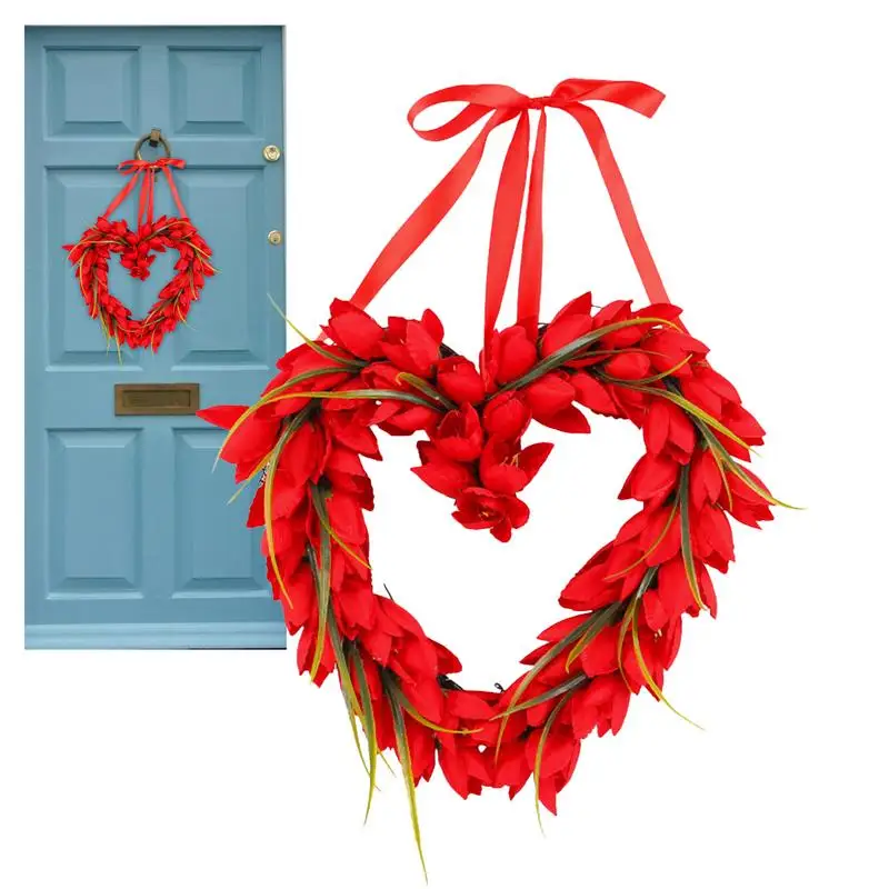 

Heart Wreaths For Front Door Wreath Romantic Artificial Tulip Garland Ornament 14.56in Door Hanger For Weedings Wall Window Room