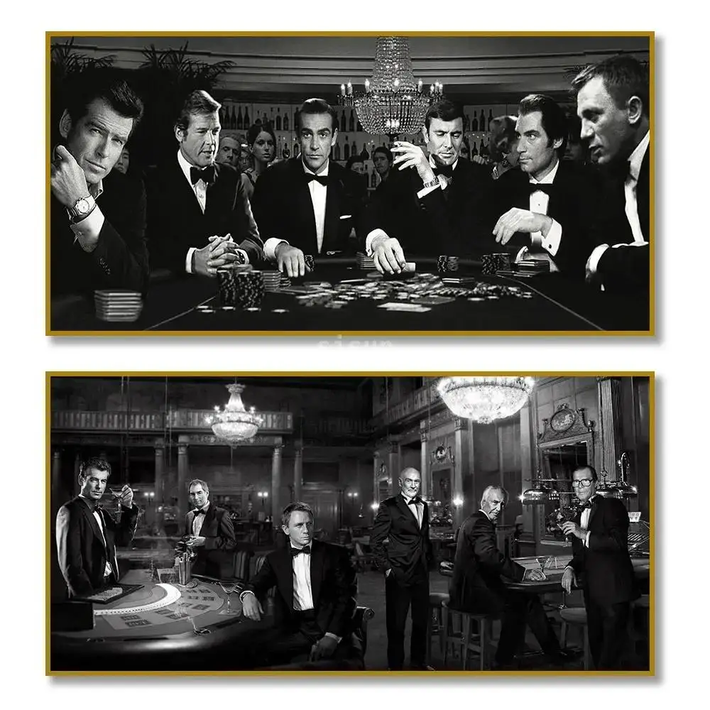 Póster de película espía, póker clásico, arte de lienzo, James Bond, sala de estar, dormitorio, decoración del hogar