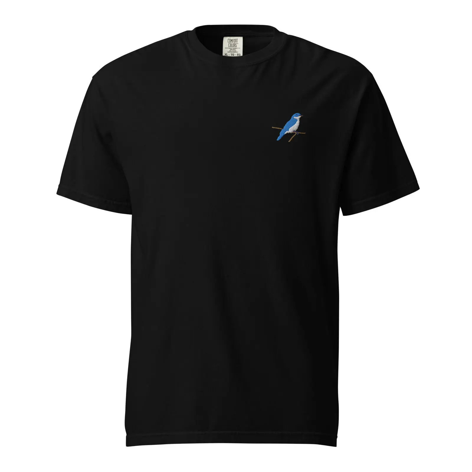 T-shirt Embroidered Blue Bird Thrush Unisex Garment Dyed Tee