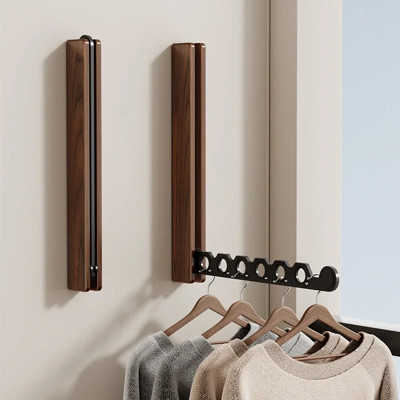 Wood Clothes Hanger  Wall Mounted Drying Rack, Collapsible Design, and Invisible Clothing Organizer for Efficient Space Saving