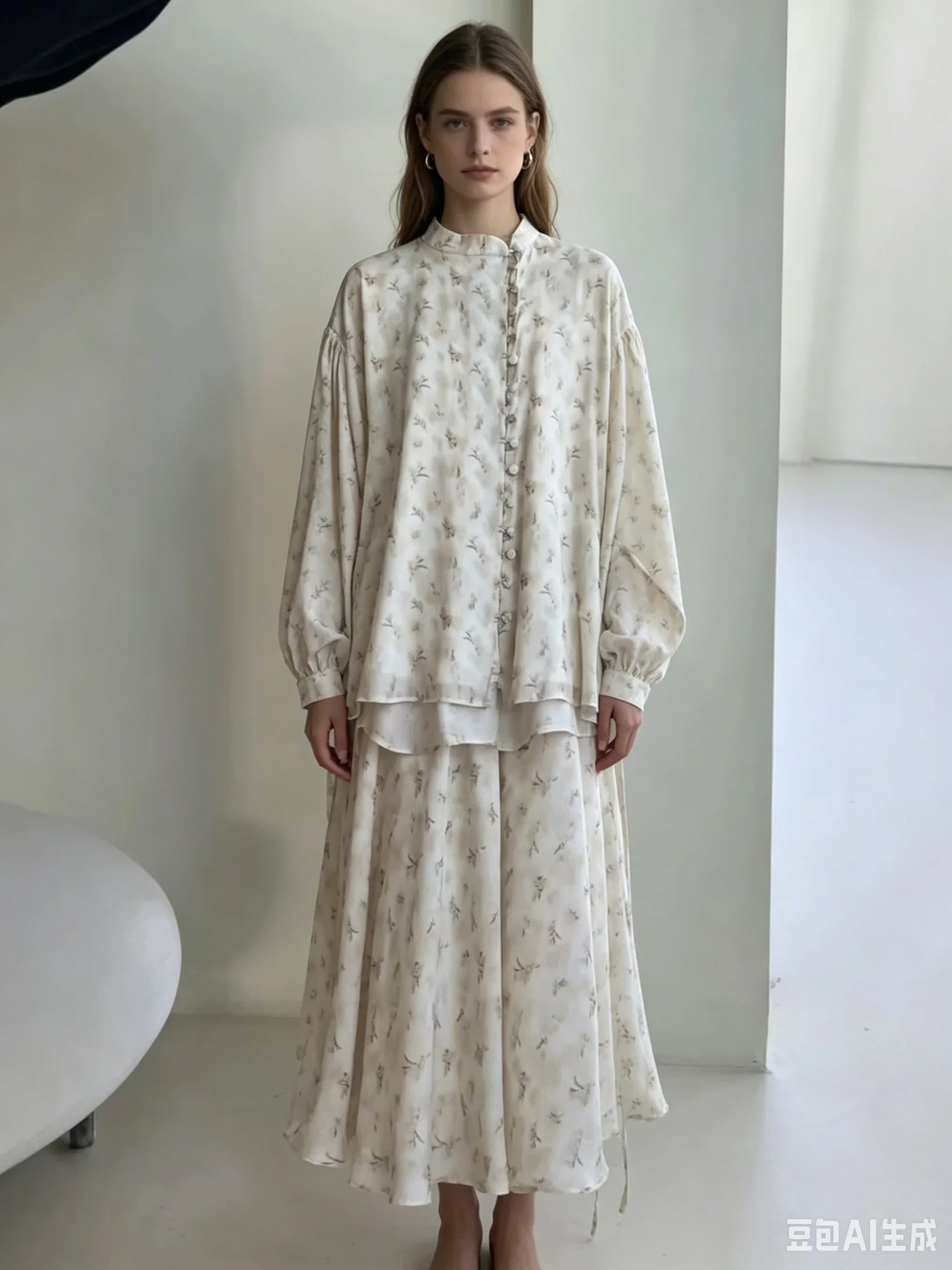 

2026 spring and autumn new floral long-sleeved top, skirt