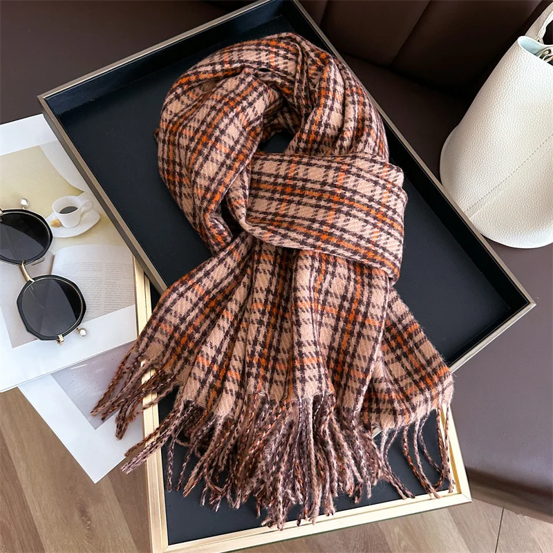 2024Women's Fashion Scottish Style Tartan Warm Scarf Plaid Soft Long Wrap Shawl Christmas Valentine's Day for Girlfrend Wife Mom