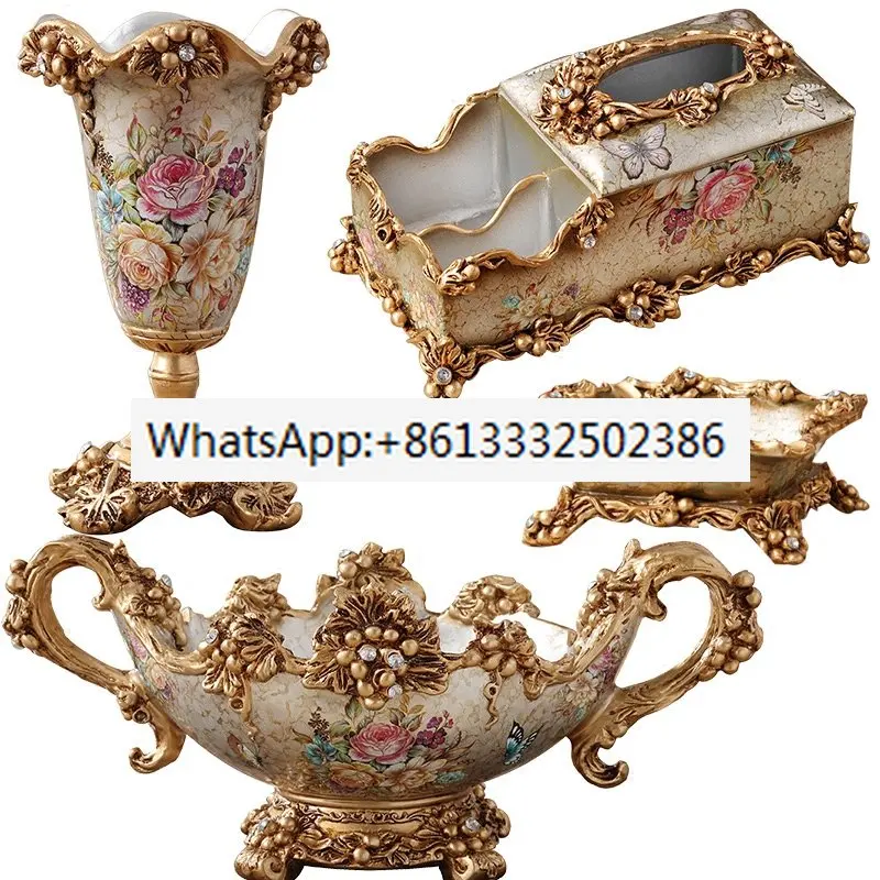 

Luxury European Fruit Plate Set Creative Home Living Room Coffee Table Decorations Home Tissue Box Ashtray Vase Ornaments