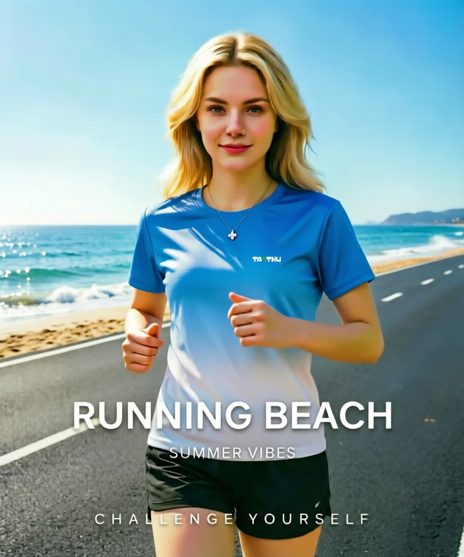 Summer Women's Quick-Drying Clothing, Gradient Color Short-Sleeved T-Shirt, Outdoor Sports, Running, Hiking, Beach, Breathable, Moisture-Wicking