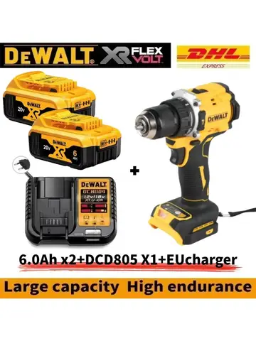 100% 오리지널 DEWALT 6.0Ah 리튬 배터리 20V 충전식 브러시리스 컴팩트 전기 드라이버 핸드 드릴 임팩트 드릴 DCD805