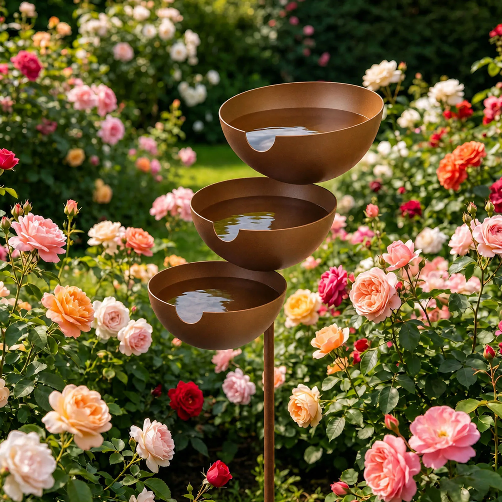 3-Layer Bee Water Station with Metal Stake Bird Water Feeding Bowl Standing Birdbaths for Outdoors Garden Patio Yard Lawn Decor