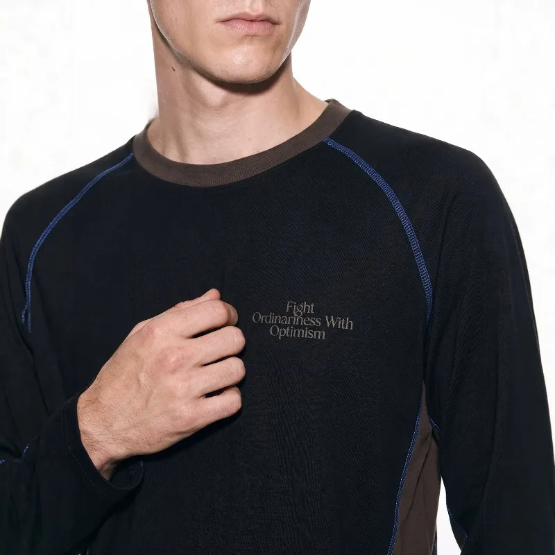 Unisex Color Block Long Sleeve Trendy Contrast Stitching Graphic Tee with Back Print Sports T-shirt for Outdoor Hiking Couples