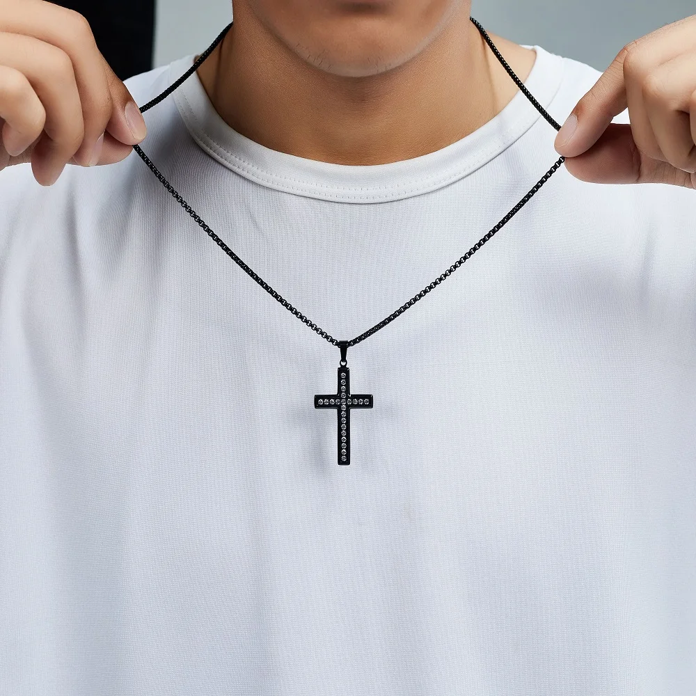 VQYSKO Zircon Cross Pendant Necklace Pave Cross Chain For Women Dainty Religious Jewelry Gift For Man