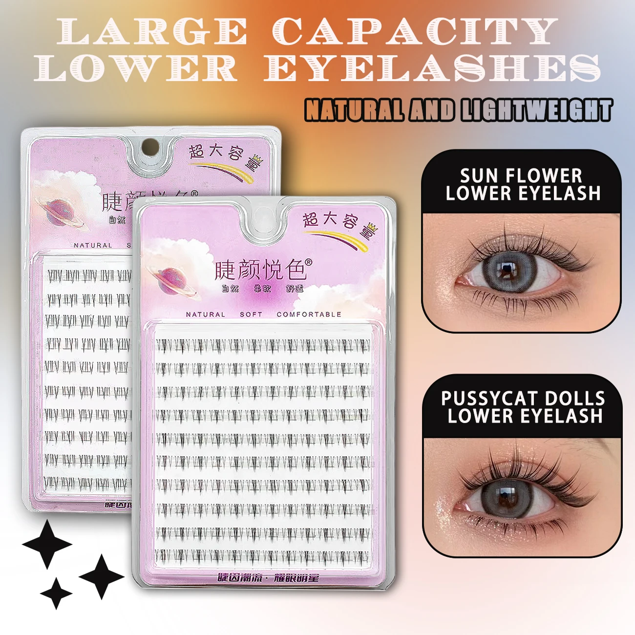 Lower Eyelash V-Shaped Clusters Fake Lashes 10 Rows Air Sensation Eyelashes Natural Transparent Stem Makeup Extension Tools