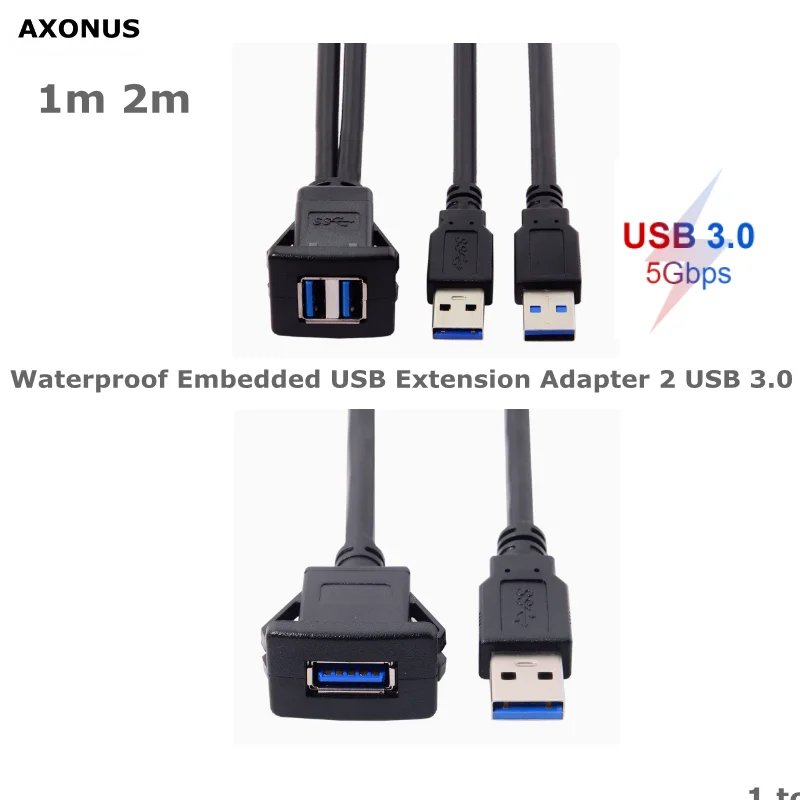 2 USB 3.0 Port Male to Female Car Motorcycle Marine Dashboard Extension Cable 5Gbps Waterproof Embedded USB Extension Adapter