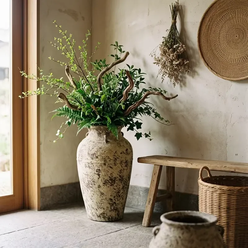 Retro Ceramic Vase Antique Style Mottled Surface Art Ornament for Home Desktop Decoration Unique Personality Design Porch