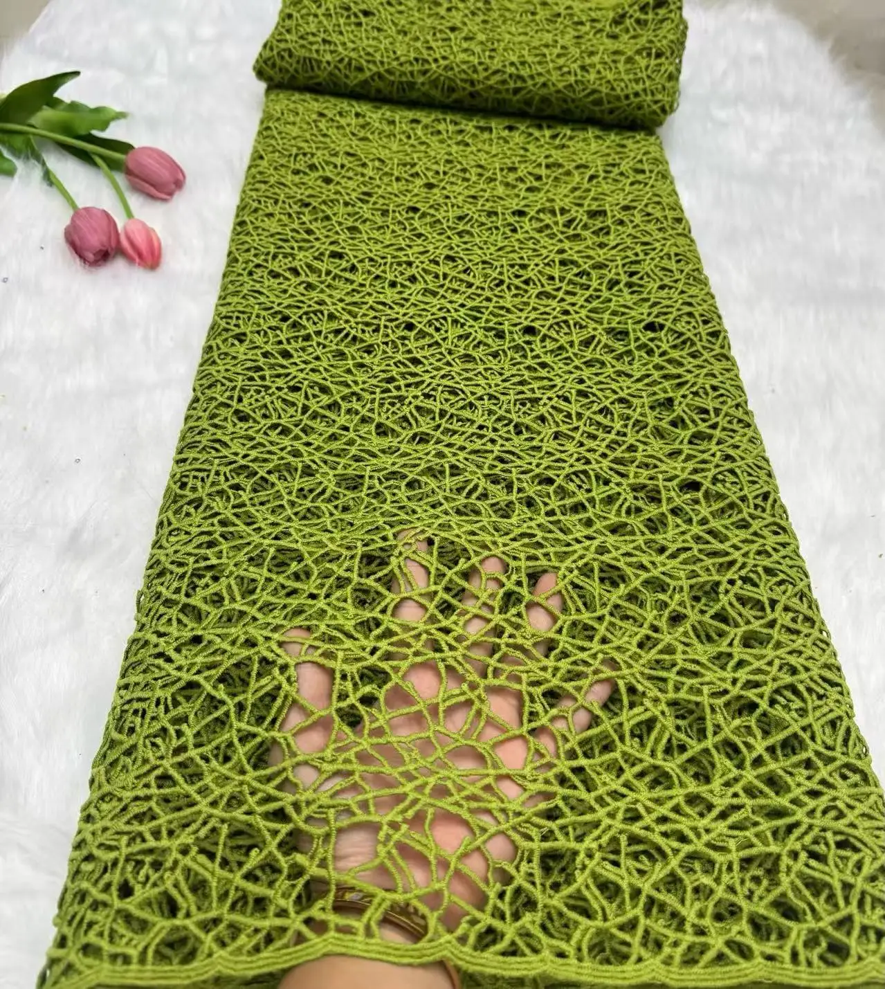 

Wholesale Latest African Nigerian Guipure Cord Lace Fabric High Quality French Water Soluble Lace Fabric For Dress Sewing