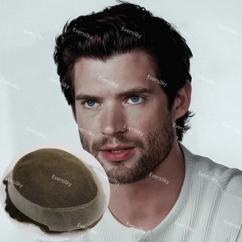 

Natural Hair Prosthesis Undetectable Swiss Lace& ultra Thin skin PU men toupee #4#6#7 lightest brown hair for Old Man Toupee