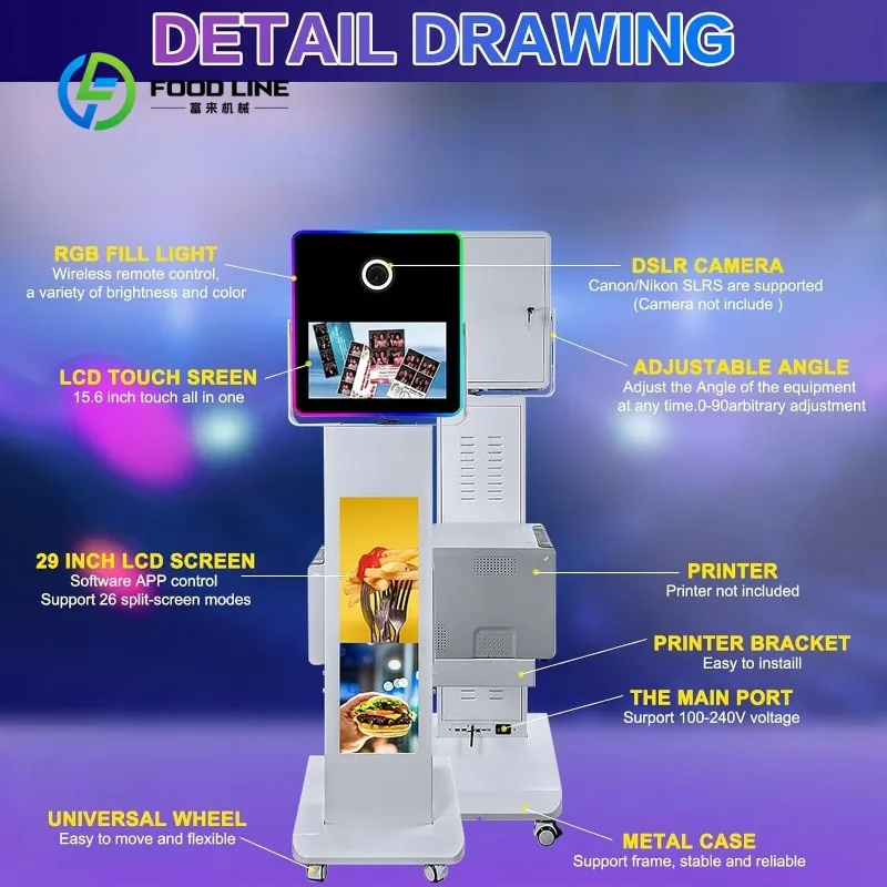 Portable Touch LCD Screen DSLR Photo Booth Kiosk, Sturdy Metal Camera Booth Shell with Custom Logo for Party Wedding Mall Events