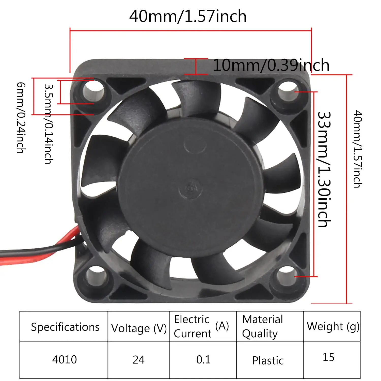 3D Printer DC 24V 4010 Extruder Hot End Cooling Fan, 40x40x10mm for 3D Printer, Cooling Fan for Creality Ender 3/3 Pro/CR-10S,