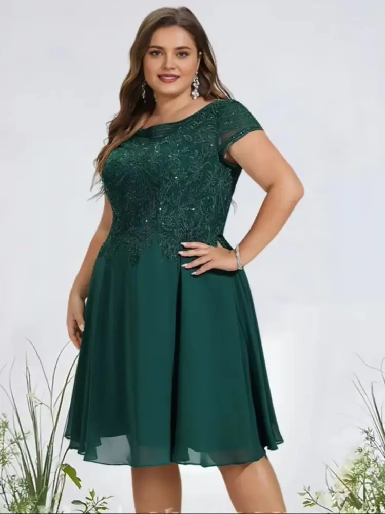 

CVZ Women Scoop Neck A-Line Chiffon Cocktail Dresses With Lace Sequins Prom Graduation Evening Gowns Birthday Party Dress Woman