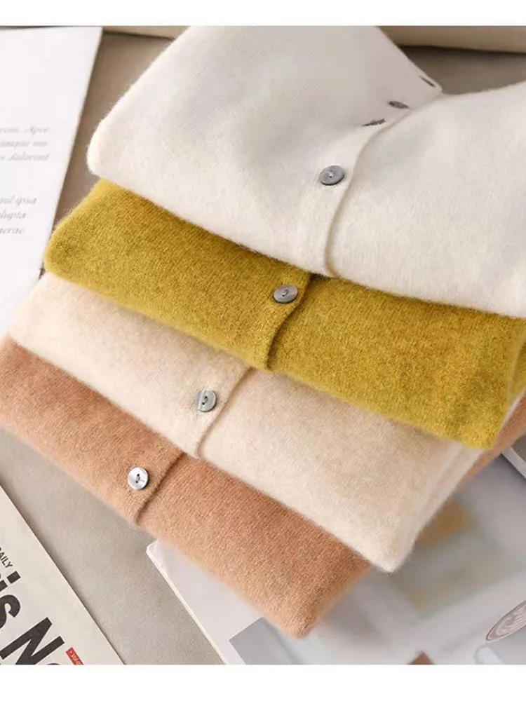 women\'s Cashmere Sweater O-Collar Long sleeve Button Sweater  Casual Let ter Cardigan Harajuku Coat Shirt Top Korean Knitwear