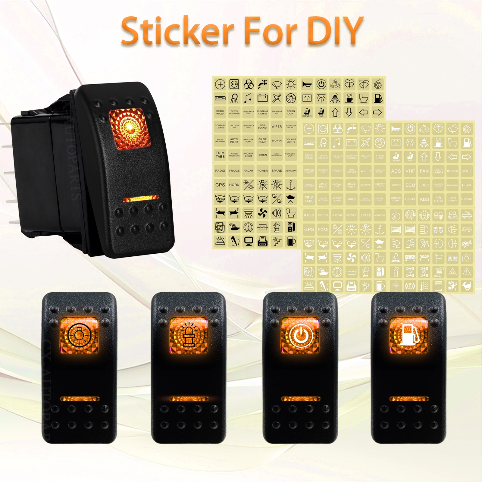 Waterproof Marine Rocker Switch 12V 24V SPST ON-OFF DPDT ON OFF ON / OFF ON 3-Way Amber LED Toggle for Carling ARB RZR 4x4 RV view 5