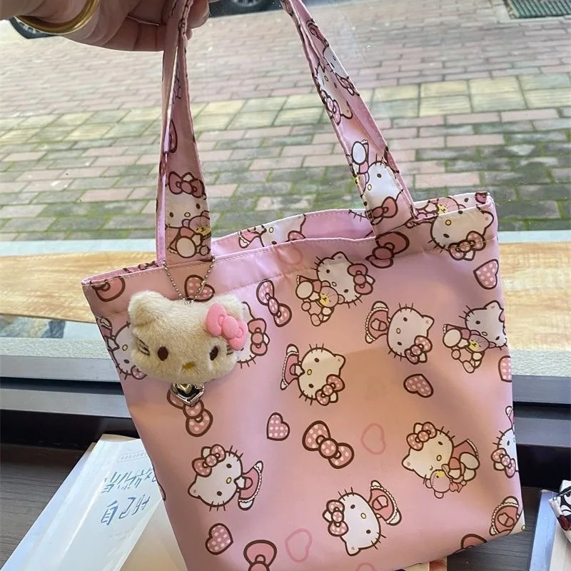 

Аниме Hello Kitty, сумка для девочек, кавайная модная маленькая квадратная сумка с героями мультфильмов, аксессуары с узором KT, розовая парусиновая сумка, подарок, портативная
