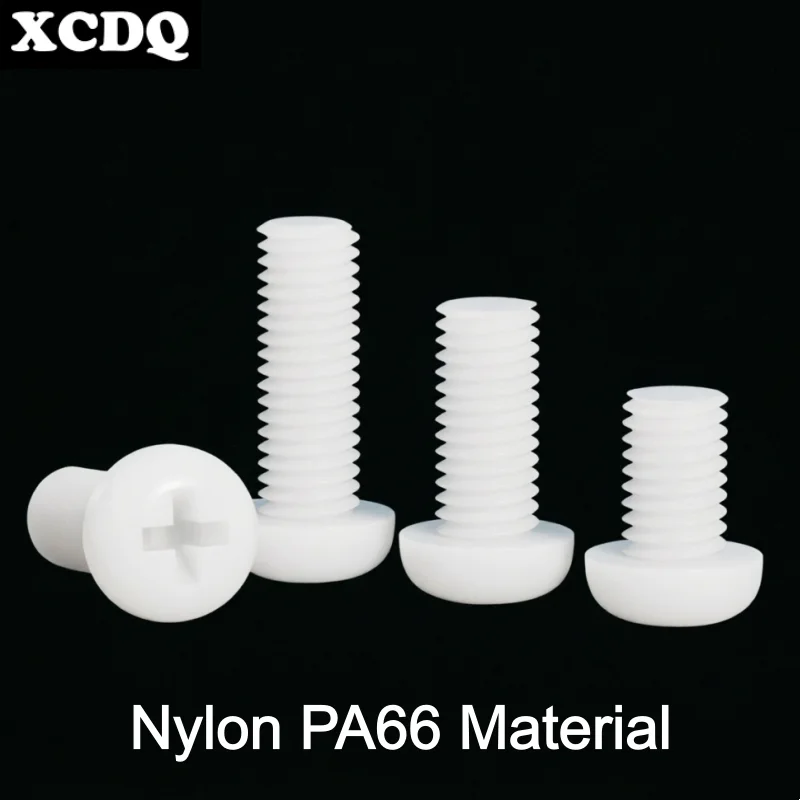 100pcs M4 White Nylon Phillips Screws Insulated PA66 Plastic Pan Head Machine Bolts Cross Recessed Fasteners Non-Conductive