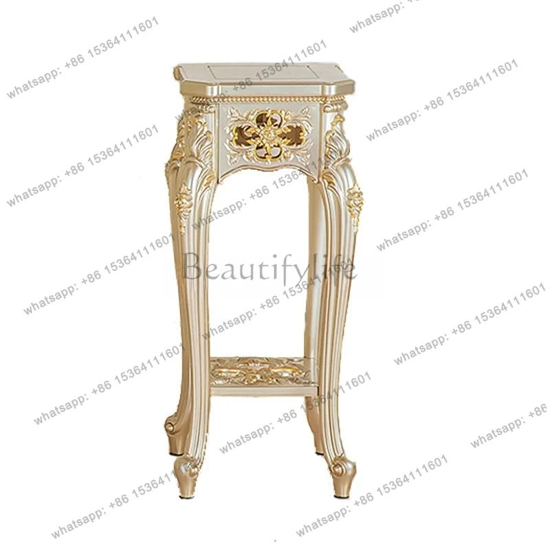 champagne gold flower stand art luxury interior living room imitation solid wood carving flower multi-layer