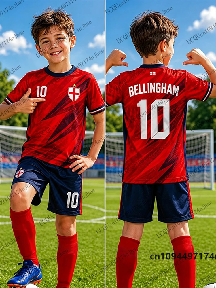 Kinder-Trainingsanzug Bellingham # 10 bedruckte T-Shirts + Shorts-Set, Sport-Fußballtrikot, England-Fans-Anzug, lässige Kleidung für Kinder/Erwachsene – Detail 4