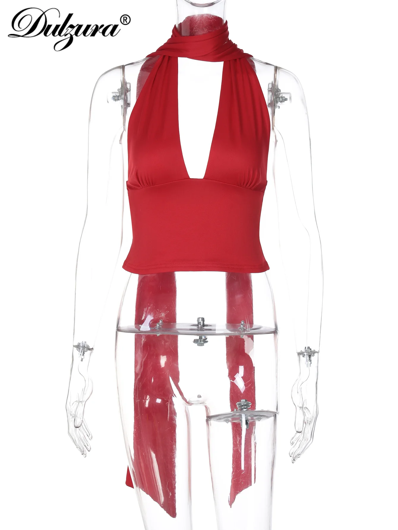 Dulzura V-Neck Sleeveless Halter Backless Bodycon Corp Top Solid Sexy Elegant Y2K Top Party Clubwear Street Summer Vest image 6