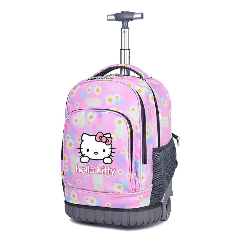 Girls School Backpack Anime Sanrios Hello Kittys Children's Trolley Schoolbag Kuromi Backpack with Wheels Boys Bag Portable Gift