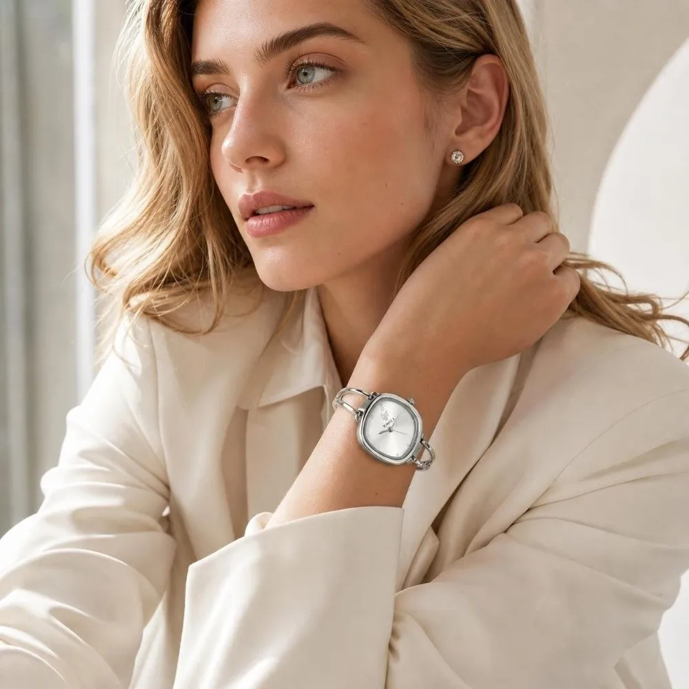 Fashion Solid Color Dial Square Bangle Watch Ultra-thin Curved Strap Thin Metal Bracelet Bracelet Wristwatch Ladies Wristwatch