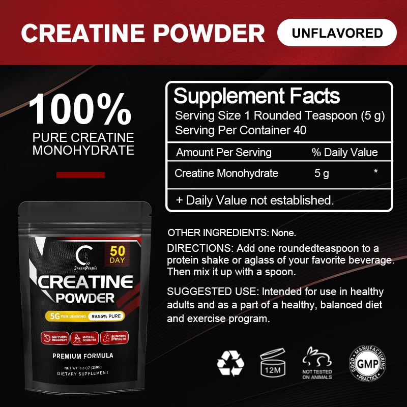 GPGP Greenpeople 500g Creatine Monohydrate Supplement Build Abdominal Muscle & Athletic Endurance Muscle Whey Protein for Gym
