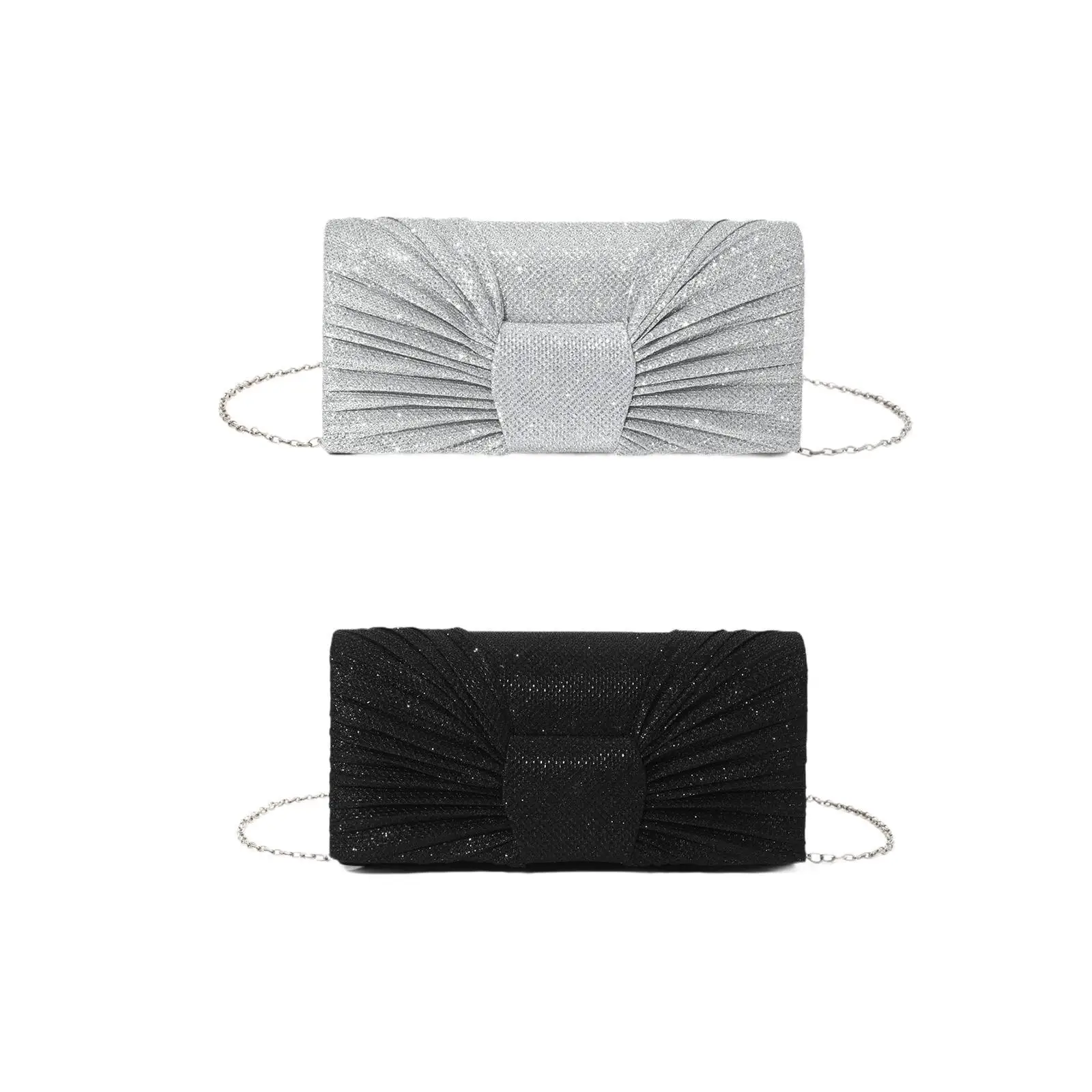 Bow Pleated Mini Glitter Clutch Crossbody Bag for Shopping Travel Dinner