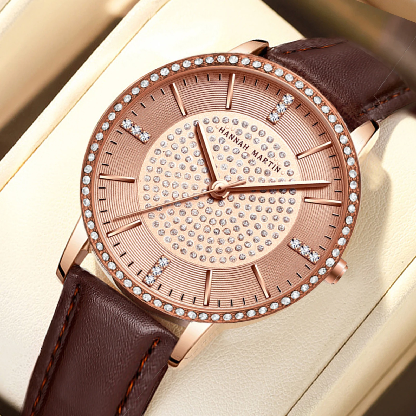 Japan Quartz Waterproof Womens Watches Top Brand Luxury High Quality Original Rose Gold 34mm Dial Diamond Watch for Ladies Gifts