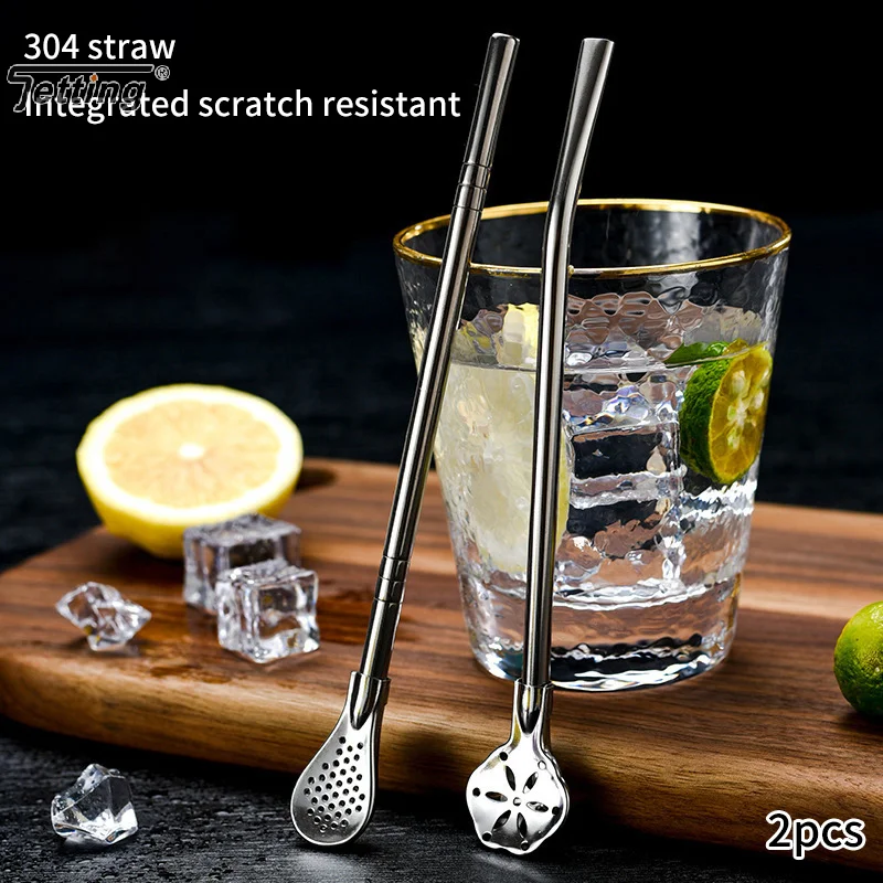 2Pcs Detachable Filter Straw Stainless Steel Straws Spoon Tea Filter Yerba Mate Straw Reusable Drinking Tool Bar Accessories