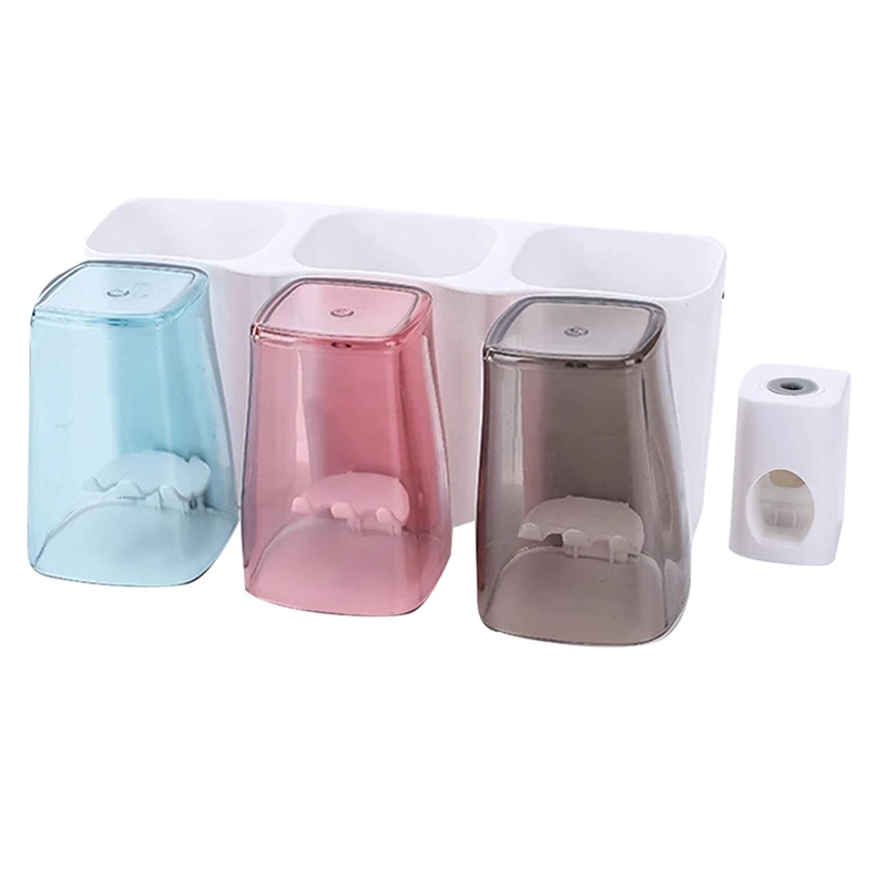 

Toothbrush Holder Multifunctional Wall Mounted With 3 Cups, 6 Toothbrush Slots, Toothpaste Dispenser, Bathroom Set