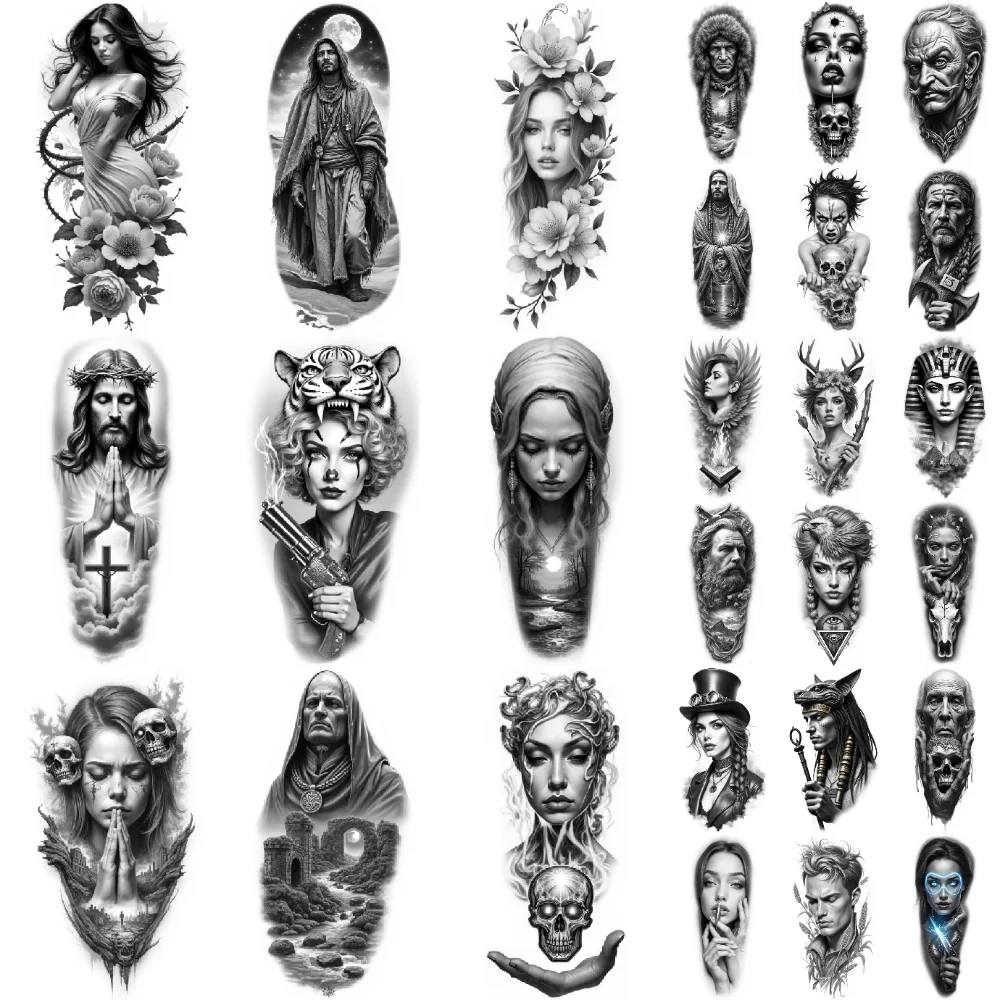 

12pcs Temporary Tattoo Waterproof Long-lasting Body Stickers Egyptian Motifs Portraits Native Elder For Arms Men Women