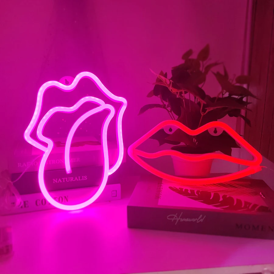 

Mouth Lip Neon Light Sign LED Sexy Lips Modeling Lamp Decoration Table Room Shop Wall Party Gift USB & Battery Case Powered