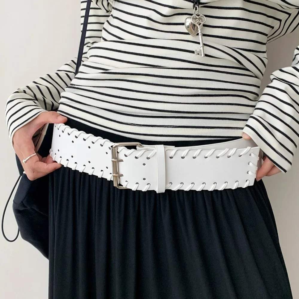 Mode Woven PU Leder Bund Koreanischen Stil Harajuku Frauen Breiten Gürtel Taille Gürtel Punk Western Cowboy Gürtel Jeans Dekorative