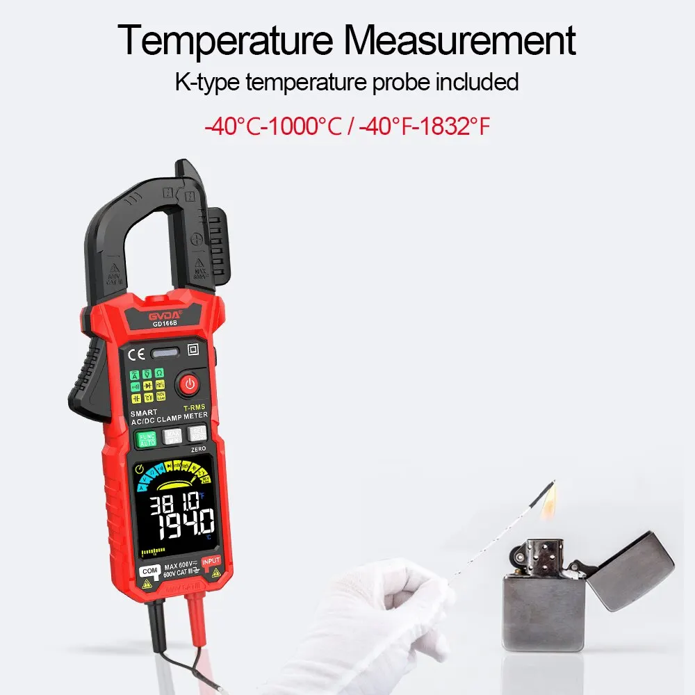 GVDA Clamp Meter multimetro digitale DC/AC corrente 6000 conteggi Car Amp Hz capacità NCV temperatura amperometro tensione Ohm Tester