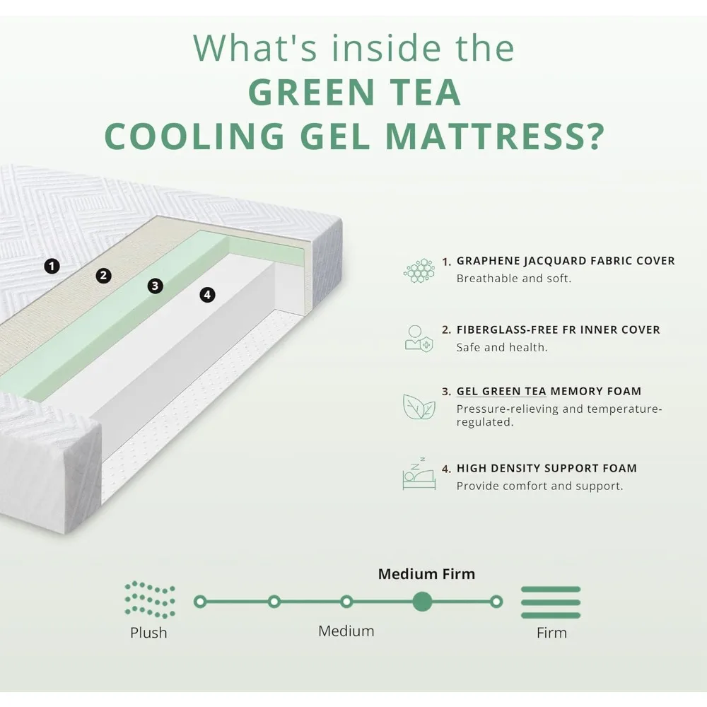 Twin matras - 6 inch groene thee traagschuimmatras - Twin matras in een doos - CertiPUR-US gecertificeerde glasvezelvrije matras -